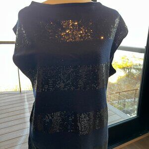 Alice + Olivia sleeveless navy tunic with black sequins